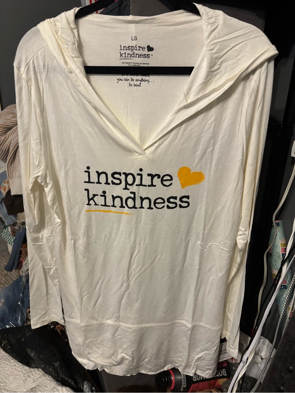 'Inspire Kindness' Hooded Long-Sleeve Top with Yellow Heart Large